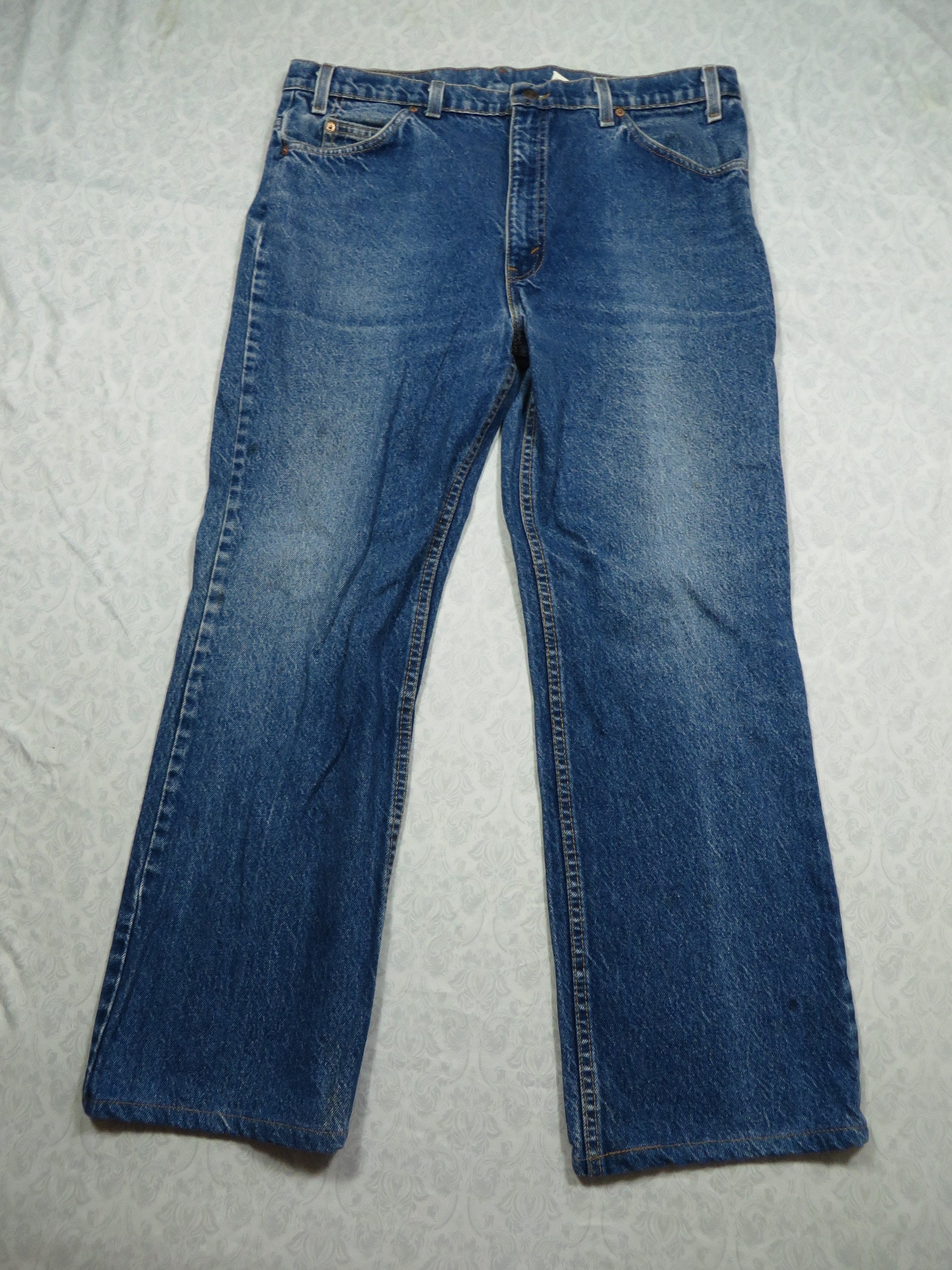 Vintage Levi's 517 Jeans Orange Tab 90's Blue Denim Blank Tab Boot 