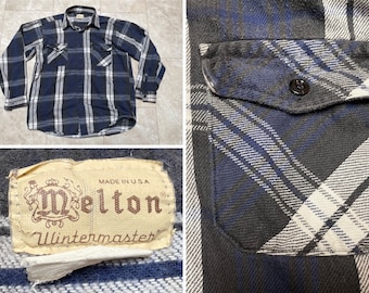 Vintage Melton Flannel Shirt kariert blau schwarz Wintermaster 80er Herren XL Tall Made in USA