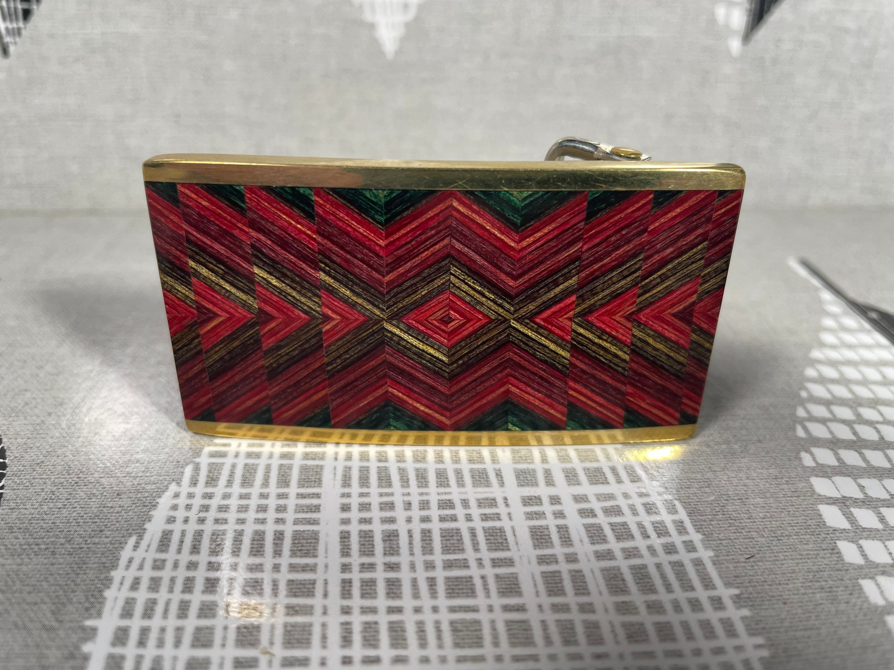 Kenneth Reid Style Belt Buckle Desert Mountain Crafts Fine Wood Inlay Diamond Pattern 90s Made in USA Etsy Ireland