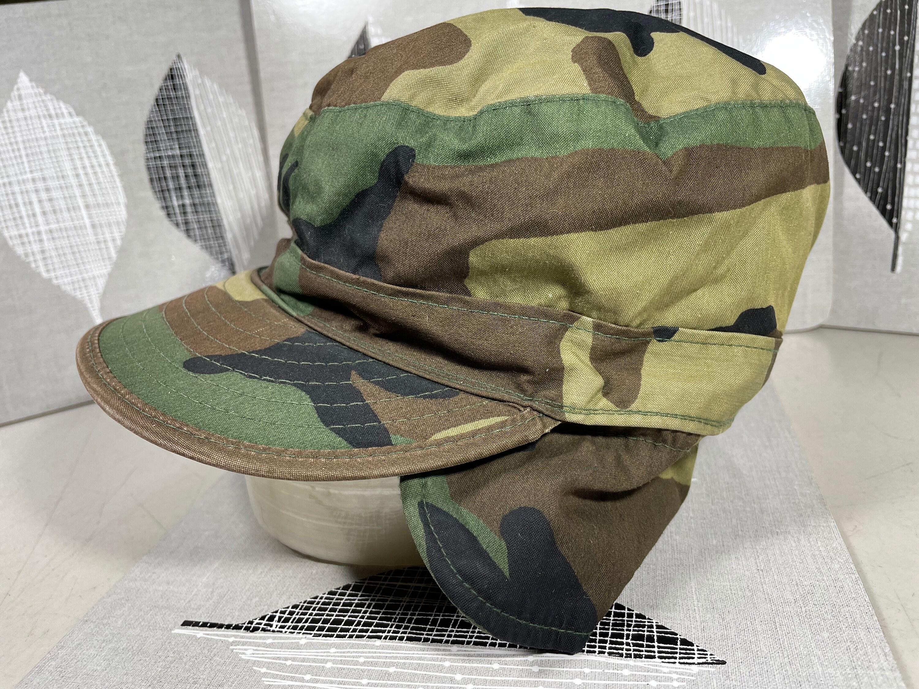 Vintage Army Hat Woodland Camo Class 1 Military Cap Combat