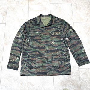 Vintage Tiger Stripe Jacket Combat Camo Camouflage Shirt 80&#39;s Men&#39;s XL Made in USA