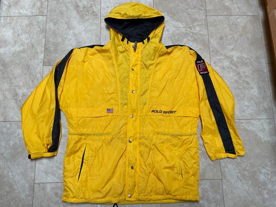 Vintage Polo Sport Jacket Yellow Big P Patch Flag Windbreaker 90's