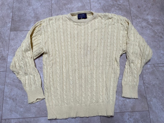 Vintage Liberty Sweater Cable Knit Yellow Crewnec… - image 2