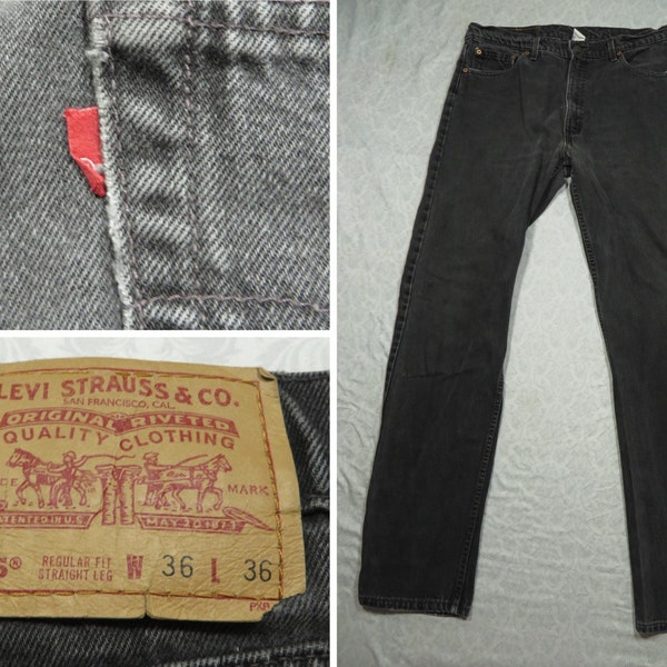 Vintage Levi's 505 Jeans Black 90's Blank Tab Faded Denim Tamaño real 36 x 35 Hecho en EE. UU.
