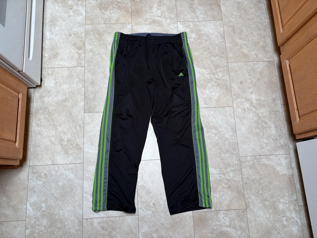 Vintage 2000s Y2k Fishbone Green & White Flared Track Pant L XL
