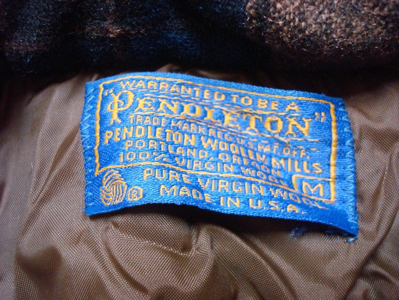 Vintage Men/'s 60/'s Pendleton Shirt Brown Blue Black Plaid Loop Collar Pure Virgin Wool Long Sleeve Buttonup Medium Made in USA