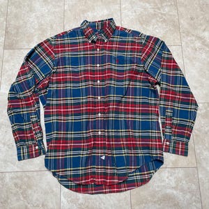 Vintage Ralph Lauren Shirt Flannel Plaid Blue Red Button Down Long Sleeve 90&#39;s Men&#39;s Oversized XL
