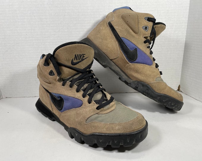 Vintage Nike Hiking Boots Brown Purple Leather 90s Ankle Boots Mens
