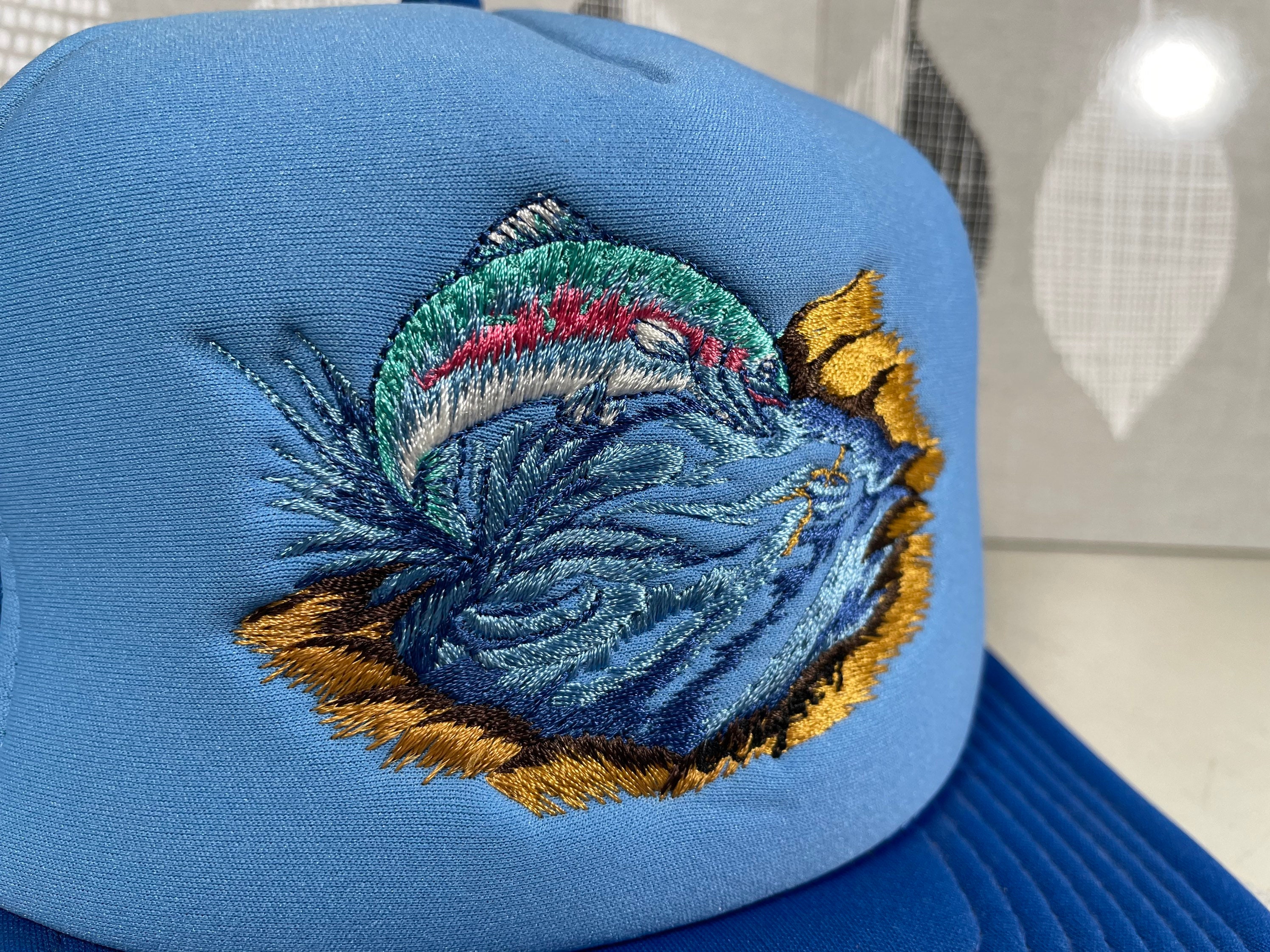 Vintage Fish Trout Hat Blue Fishing Embroidered Trucker Cap