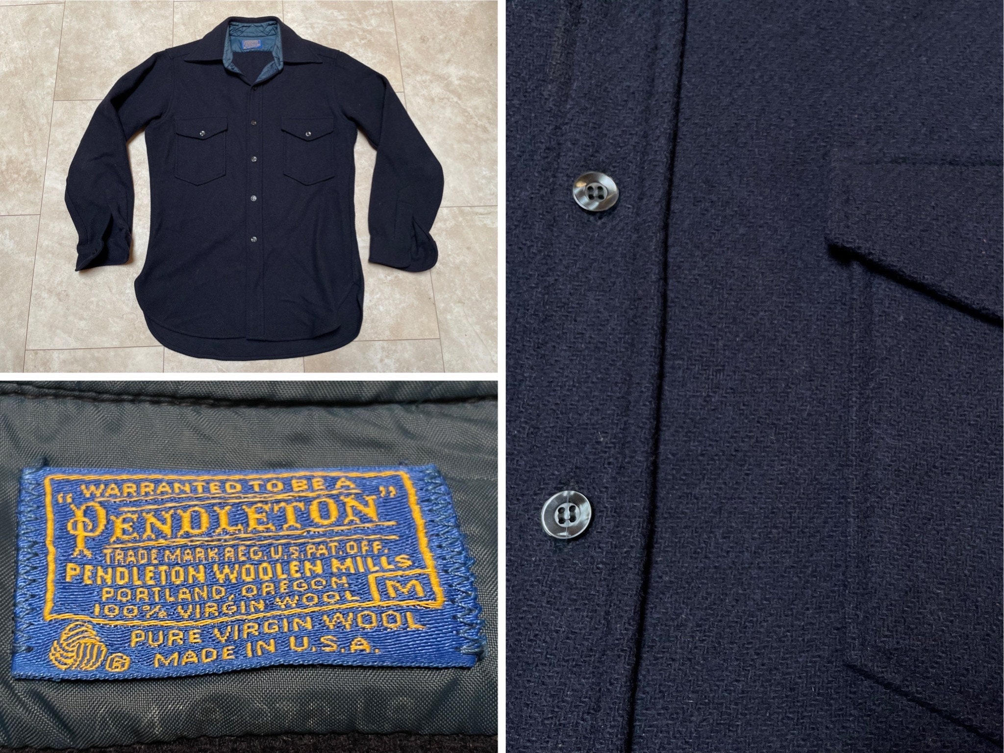 Vintage Pendleton CPO Shirt Jacket Thick Blue Wool 80's Vintage Pendleton CPO Shirt Jacket Thick Blue Wool 80's