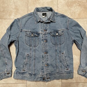 Jaqueta jeans Lee vintage com nervuras azul claro, anos 90, masculina, grande, fabricada nos EUA