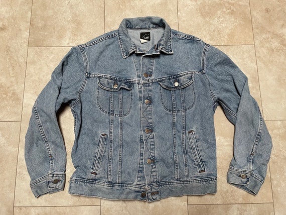 Vintage Lee Denim Jacket: 90s Riveted Light Blue, Oversized Fit - Etsy
