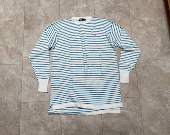 Suéter de punto de algodón vintage Polo Ralph Lauren: rayas azules, talla XL para hombre