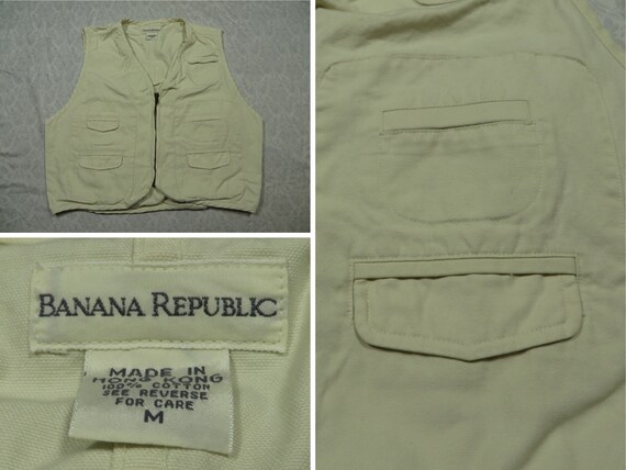 Vintage Banana Republic Vest White Khaki Pockets … - image 1