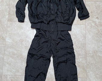 Vintage Women’s Track Suit Solid Black Nylon Jacket Pants Abraxas II 90's Medium