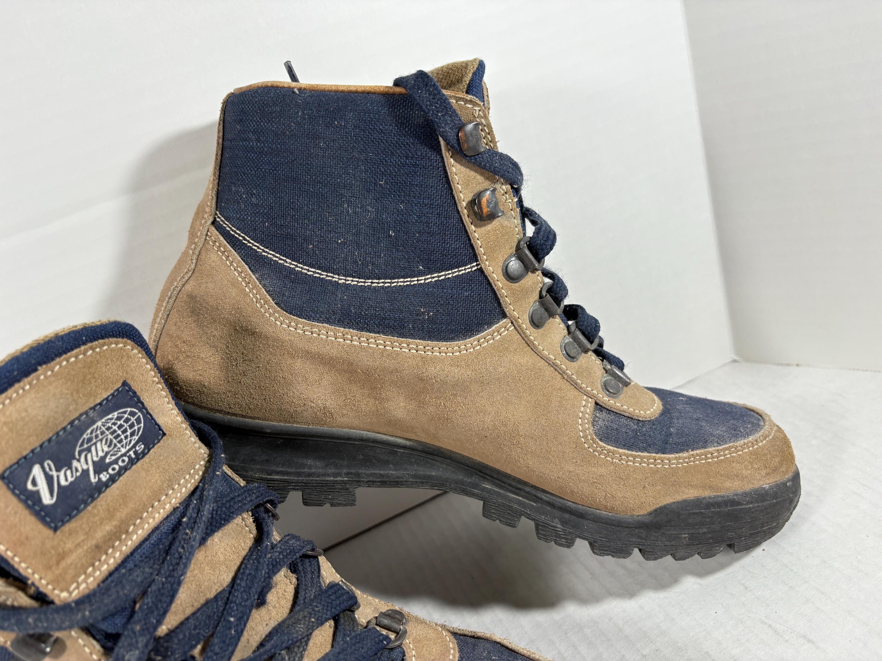 Vintage Vasque Hiking Boots Skywalk Goretex Blue Brown Ankle 