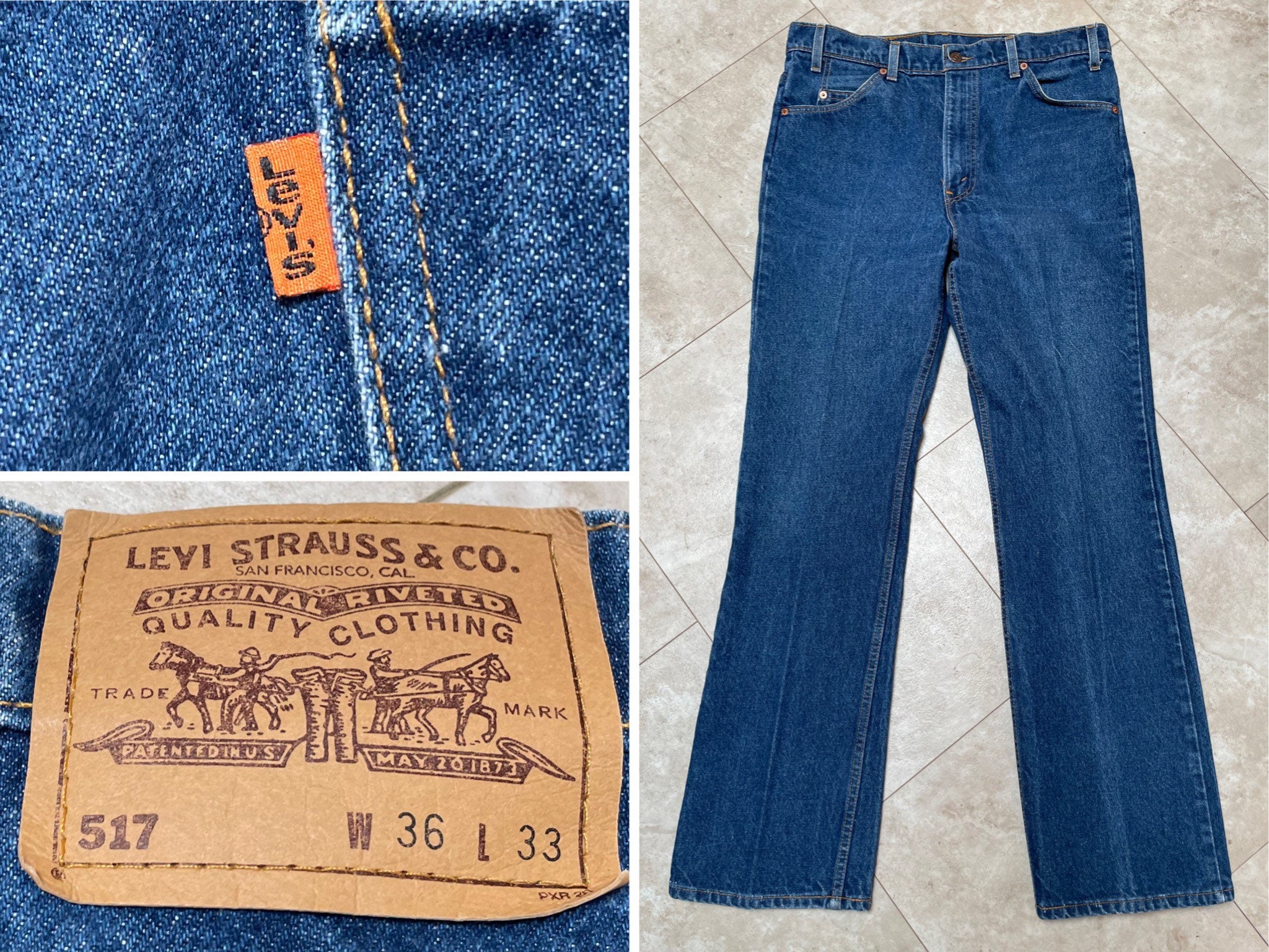 Vintage Levi's 517 Jeans Orange Tab 80's Dark Blue Denim Boot Cut