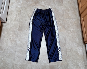 Vintage Adidas Pants: Breakaway Snaps Blue White Y2K, Large