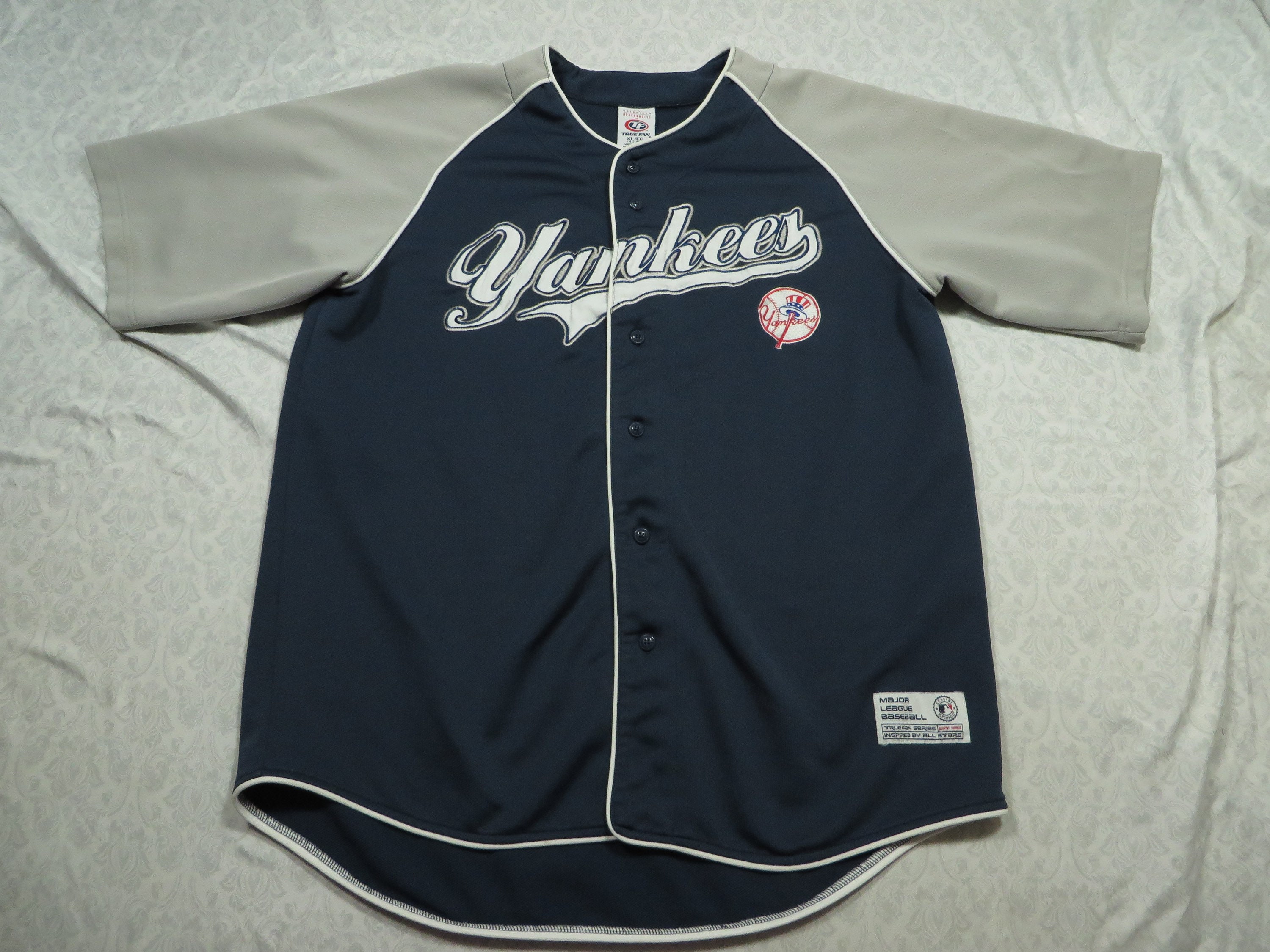 Vintage Yankees Jersey Blue Grey New York True Fan Baseball 