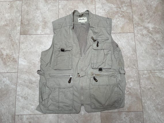 Vintage Eddie Bauer Vest Hunting Tan Khaki Zip up Pockets 90 s Men s XL Etsy UK
