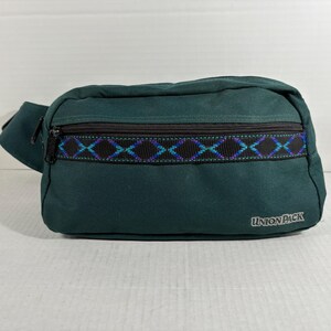 Vintage Union Pack Fanny Pack Green Tribal Print Hiking Waist Lumbar Bag 90’s