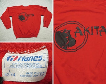 Vintage Akita Sweatshirt Roter Hund Hanes Crewneck 90er Jahre Groß Made in USA