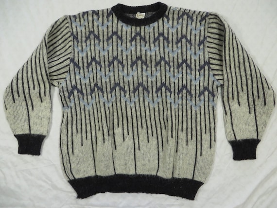 Vintage Alafoss Icewool Sweater Wool Blue Grey Pa… - image 2