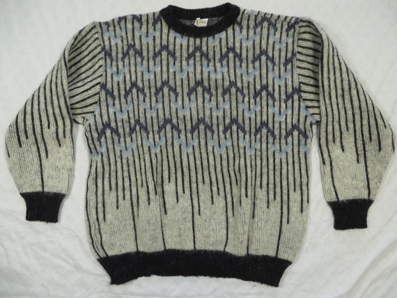 Vintage Alafoss Icewool Sweater Wool Blue Grey Pa… - image 2