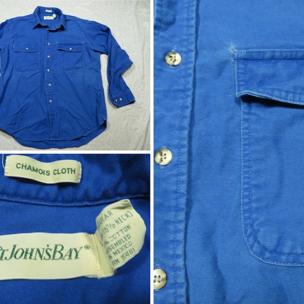 Vintage St John’s Bay Flannel Shirt Blue Chamois Button Down Long Sleeve Cotton 90's Men's Oversized Large