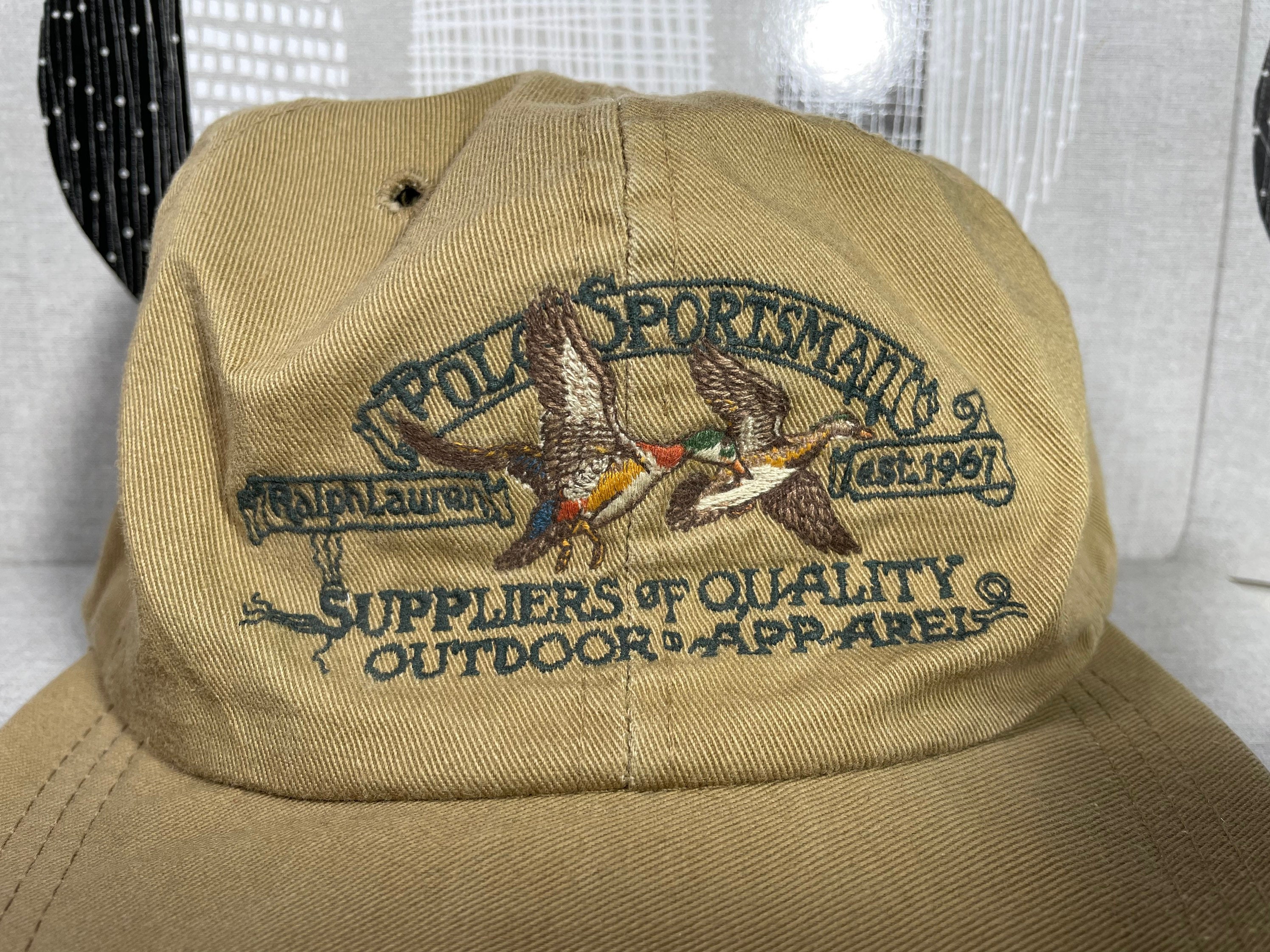 Vintage Polo Sportsman Hat Ralph Lauren Brown Ducks Long Bill 90s XL Made  in USA 