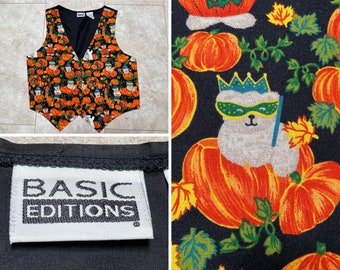 Vintage Halloween Weste Bären Orange Kürbisse Süße Feiertage Basic Edition 90er Jahre Damen Groß