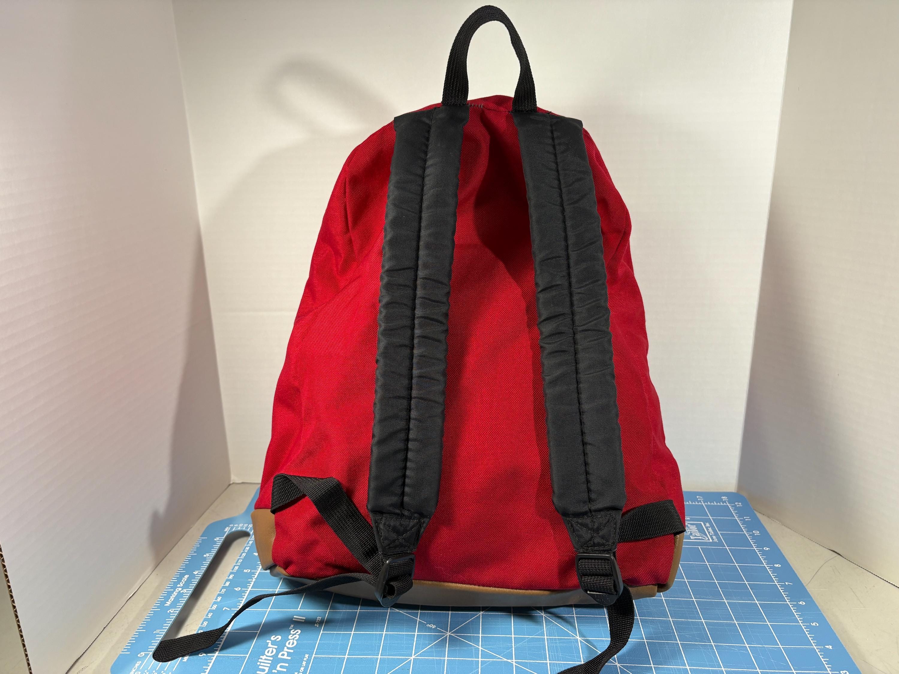 Vintage Jansport Backpack: Red Canvas Leather Bag, 90's Made in