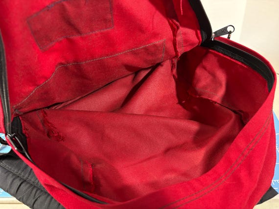Vintage Jansport Backpack: Red Canvas Leather Bag, 90's Made in