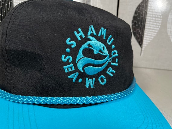 Vintage Shamu Sea World Hat Black Neon Blue Dad H… - image 2