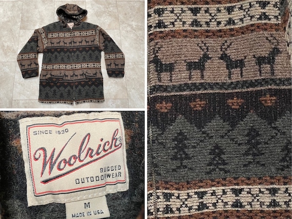 Vintage Woolrich Jacket Hood Brown Green Thick Wo… - image 1
