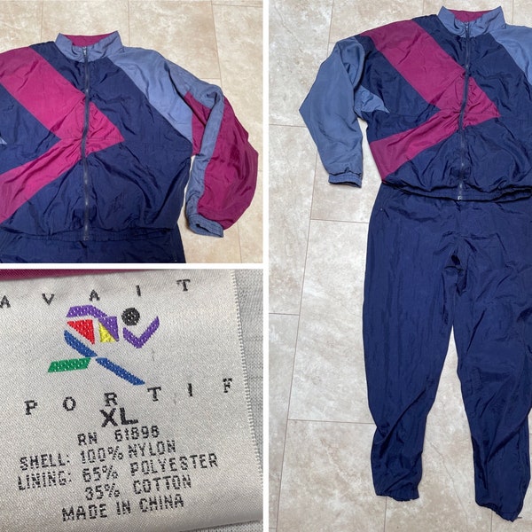 Vintage Avait Sportif Track Suit Blue Purple Jacket Pants Sweat 90's Men's XL