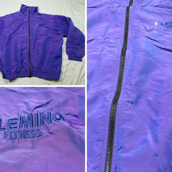 Vintage Surf Style Jacket Purple Blue Neon Windbreaker Zip Up 90's Men's Oversized XL