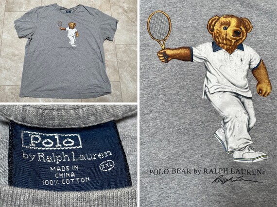Vintage Polo Bear Tee Shirt Tennis Grey 90 s Men s XXL Etsy