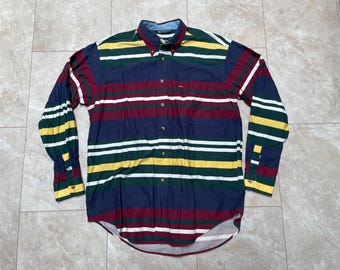 Camisa de rayas Nautica vintage: algodón de los años 90, con botones y corte extragrande.