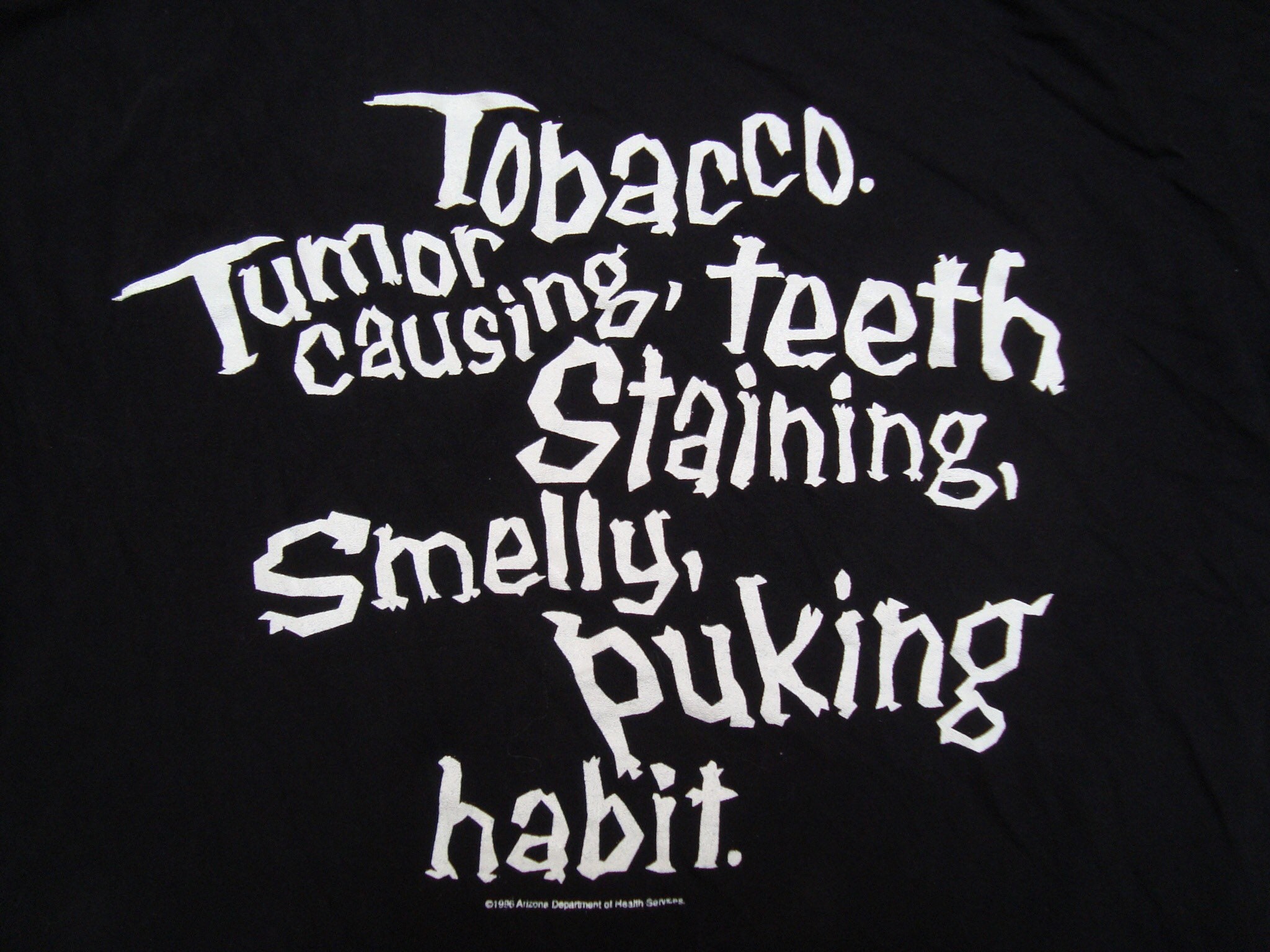 tobacco tumor causing teeth staining smelly puking habit Vintage Anti Tobacco Tee Shirt Black Tumor Causing Teeth Staining Smelly  Puking Habit 90's Men's XL