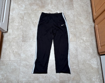 Vintage Nike Pants: Black Basketball White Stripe Baggy Track Y2K