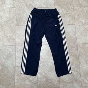 Vintage Adidas Pants Track Stripe Y2K Blue White 2000&#39;s Men&#39;s Medium