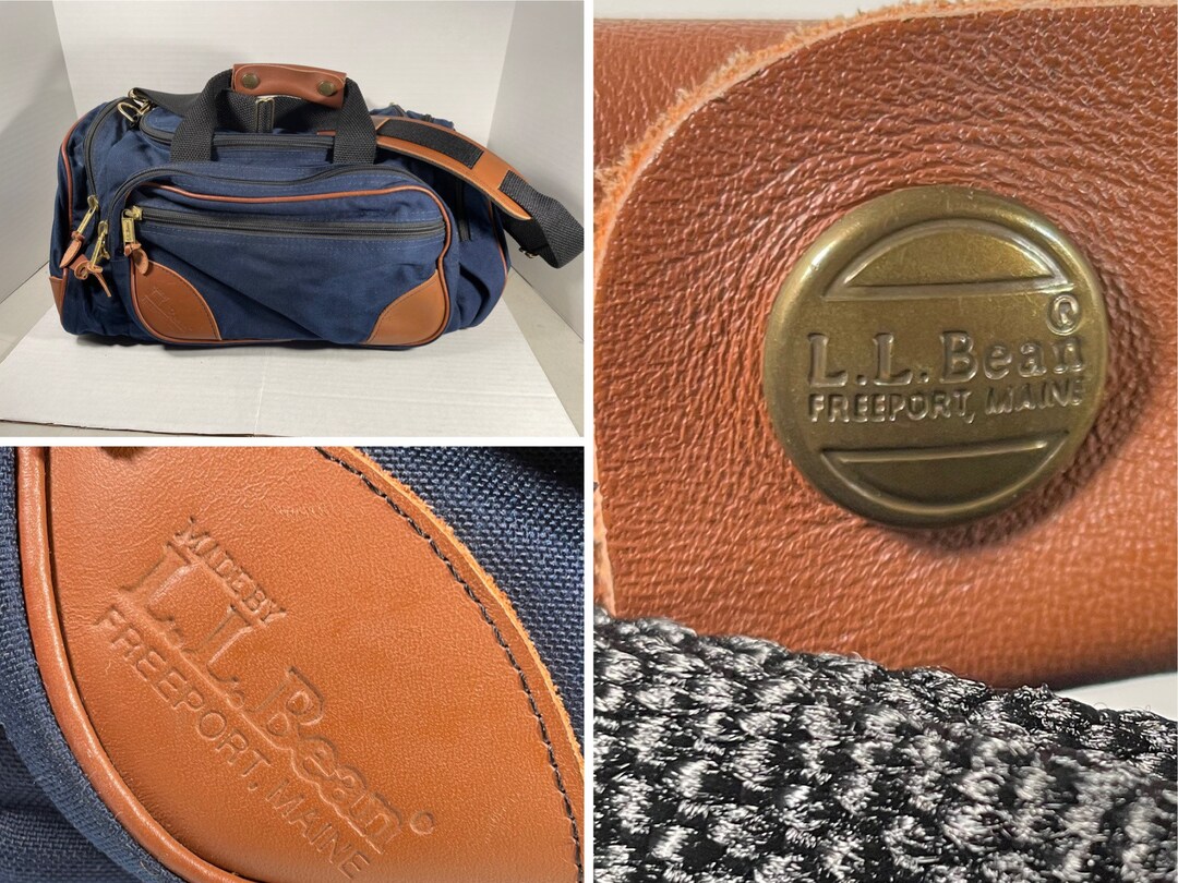 Vintage Llbean Duffle Bag Small Blue Nylon Canvas Leather 90s Etsy