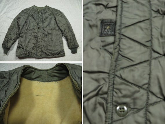 Vintage Liner Jacket Military Quilted Olive Green… - image 1