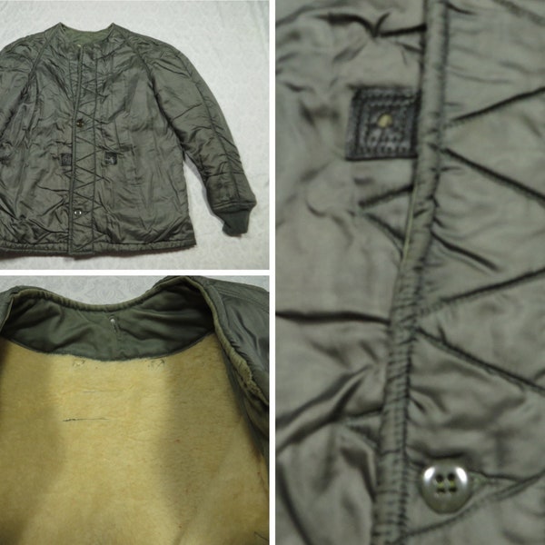 Vintage Liner Jacket Military Quilted Olive Green Army Military 60’s Medium Made in USA