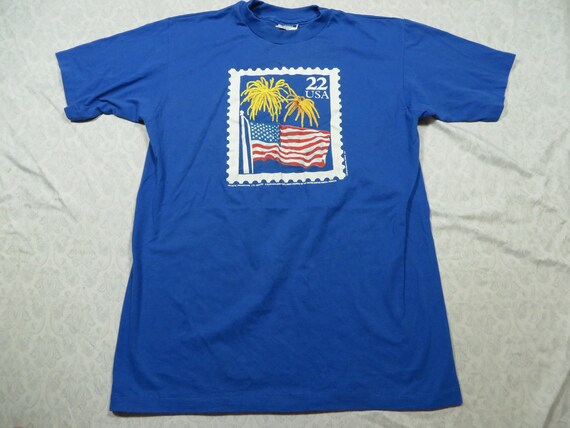 Vintage Flag Stamp Tee Shirt Blue Postage 22 Cents Hanes 90's Men's Large  Fits Like Medium Made in USA -  UK