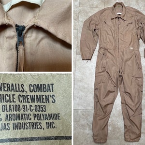 Vintage Military Coveralls Combat Vehicle Crewmen’s Tan Desert Jumpsuit 90’s Medium Regular Made in USA