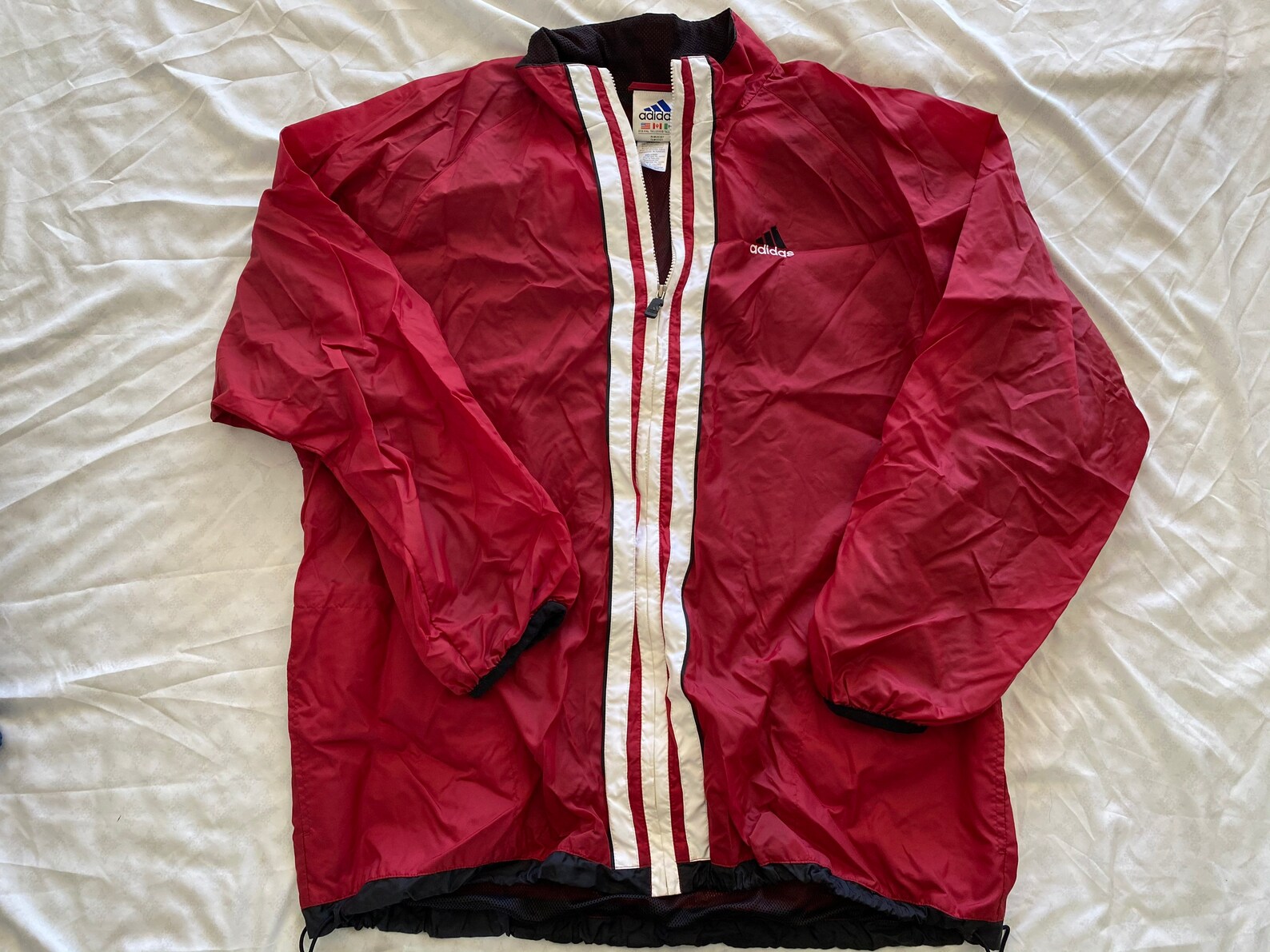 Vintage Adidas Windbreaker Red White Stripes Nylon Jacket | Etsy