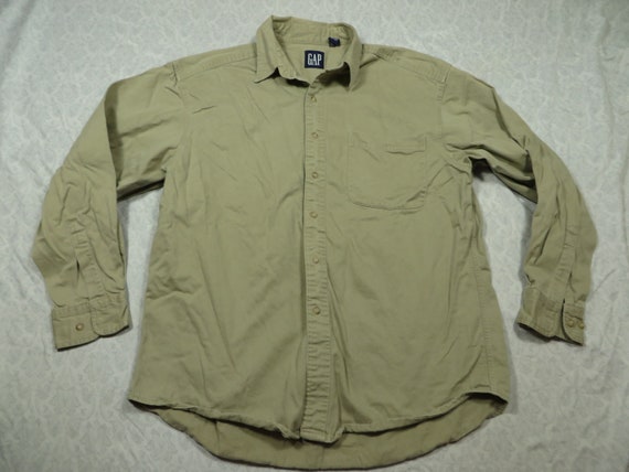 Vintage Gap Shirt Tan Khaki Button Down Long Slee… - image 2