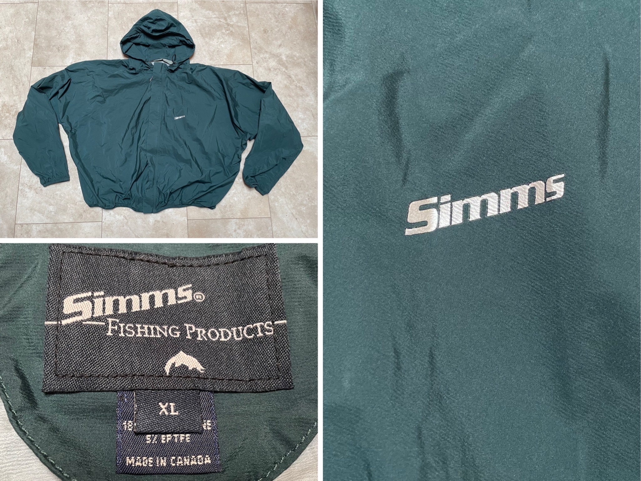 Vintage Simms Windbreaker Fishing Green Full Zip Jacket 90's Men's XL Made in Canada